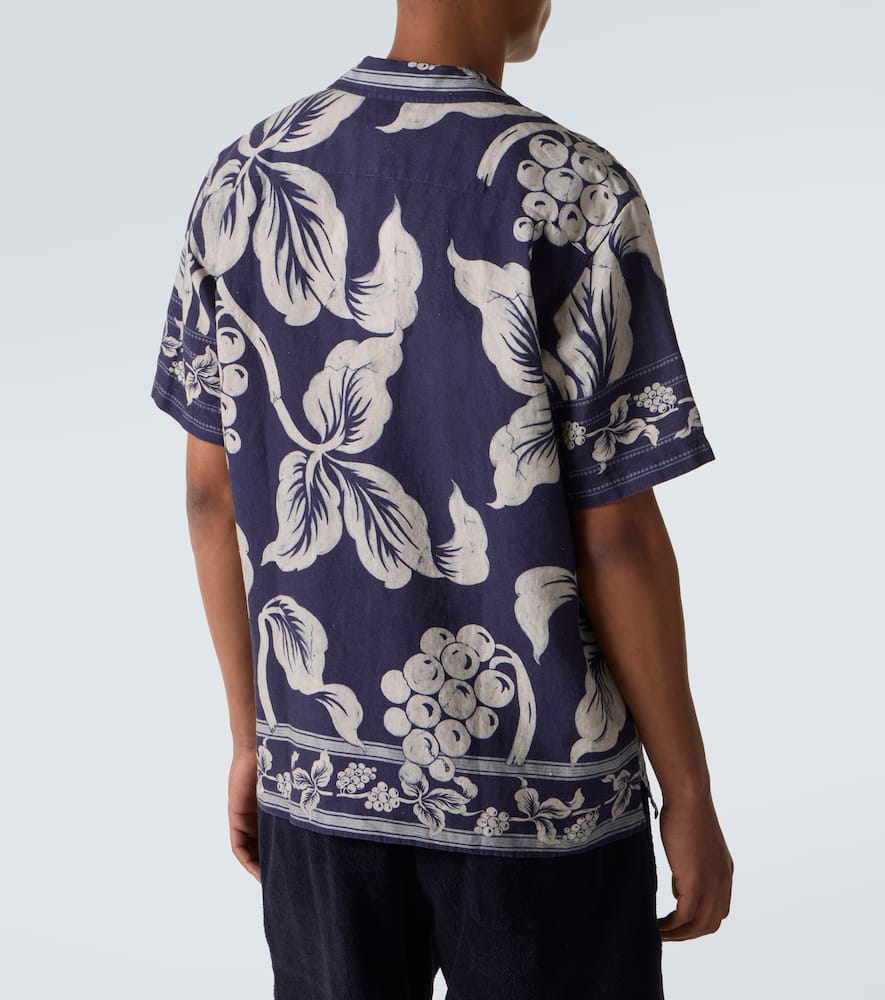 Orlebar Brown Maitan Floral Linen Bowling Shirt In Blue