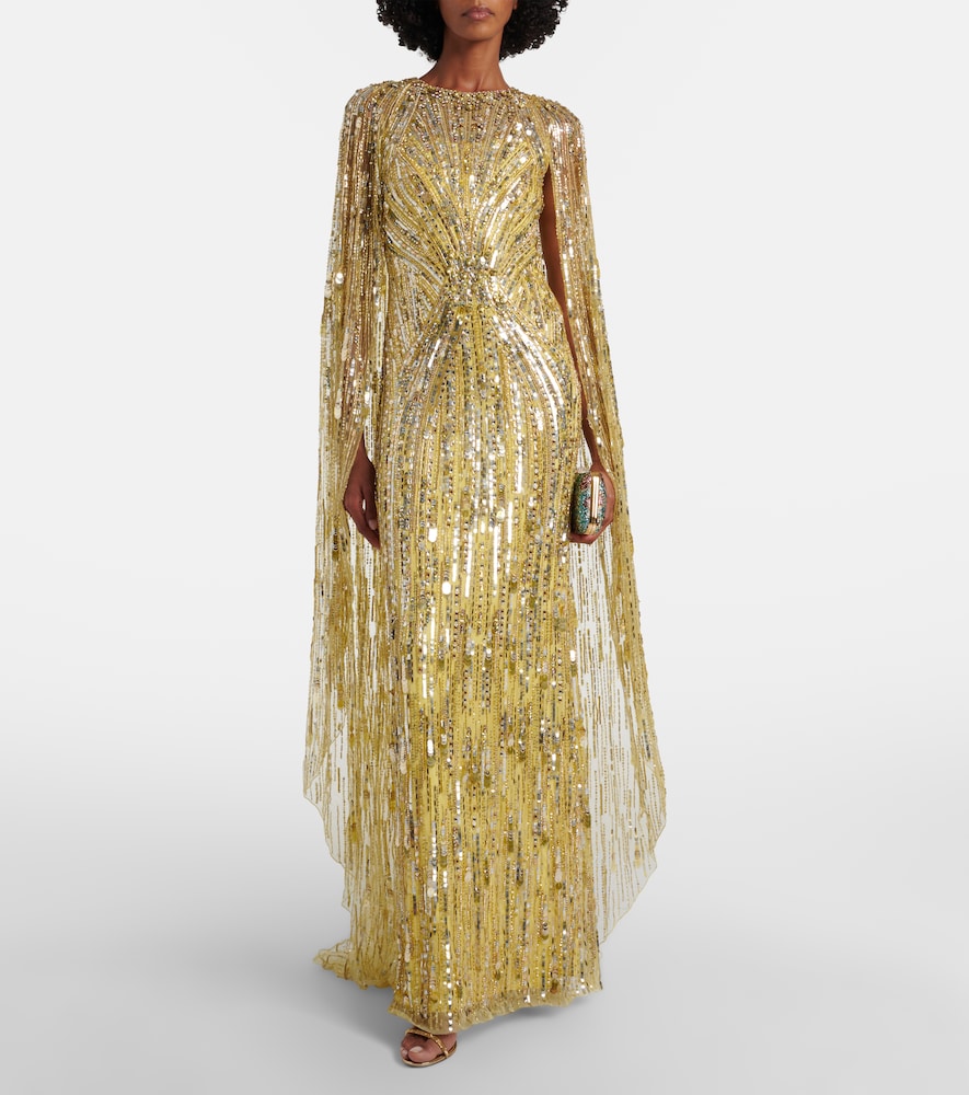 Jenny Packham Elio embellished caped gown
