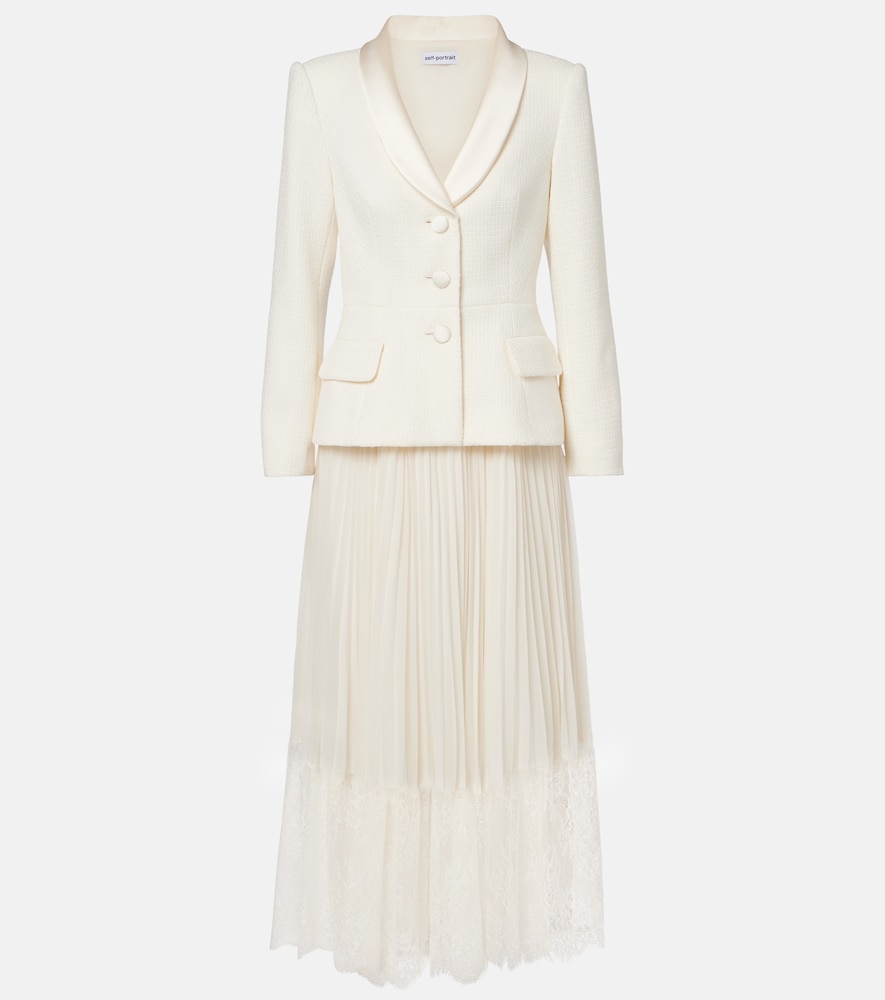 Midikleid aus Bouclé und Chiffon mit Spitze