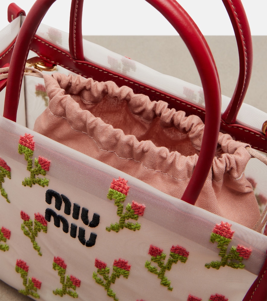  Miu Miu Miu Miu Embroidered Floral Mesh Top-handle Bag 