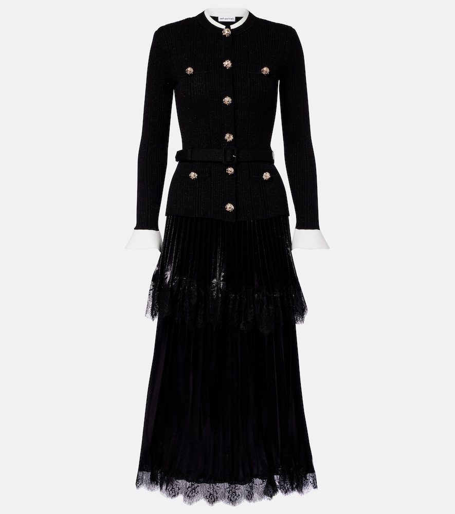Abito midi plissé con pizzo