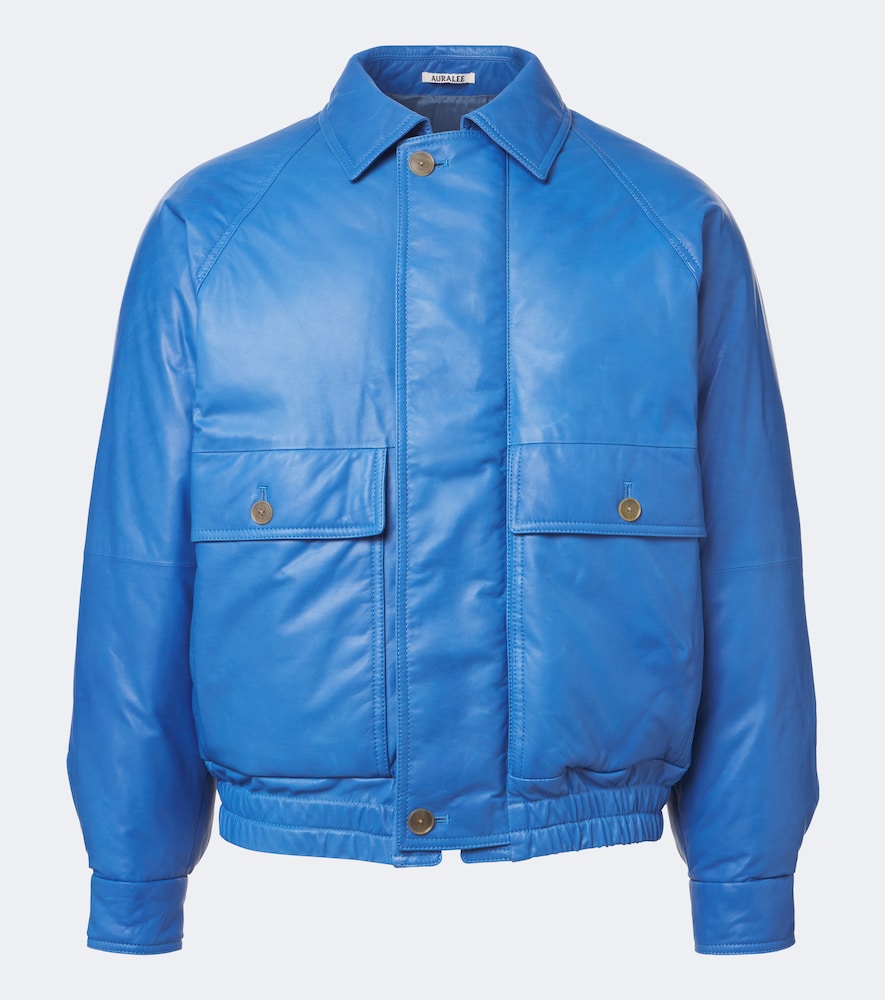 Auralee Leather Down Jacket In Blue