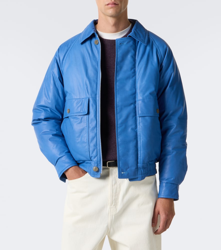 Auralee Leather Down Jacket In Blue