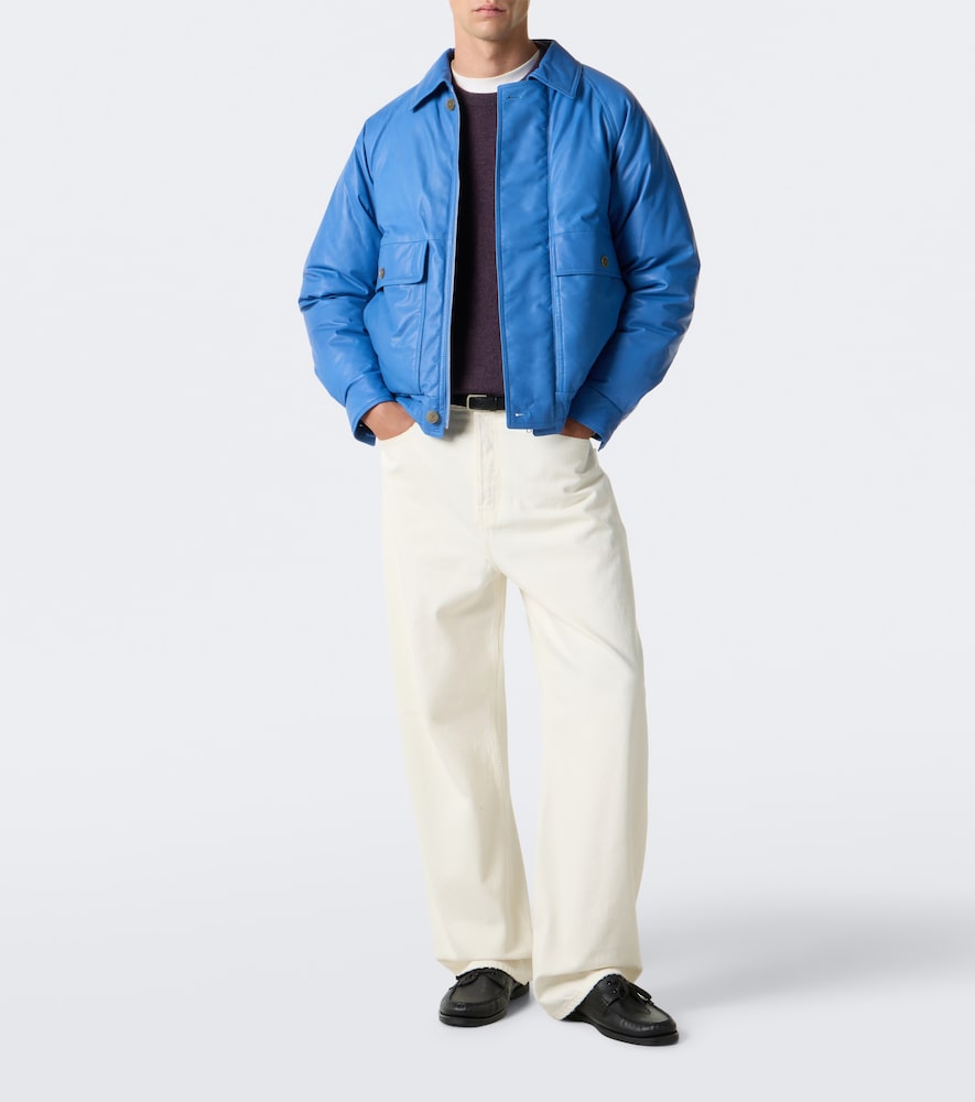 Auralee Leather Down Jacket In Blue