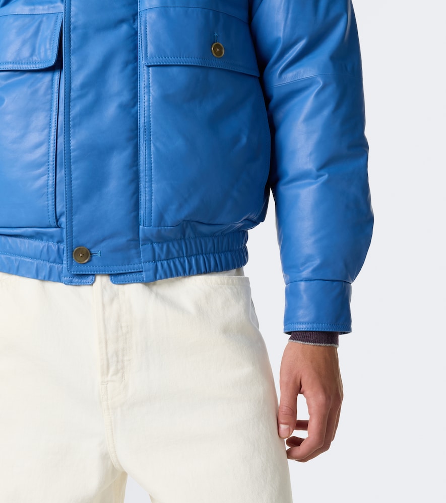 Auralee Leather Down Jacket In Blue