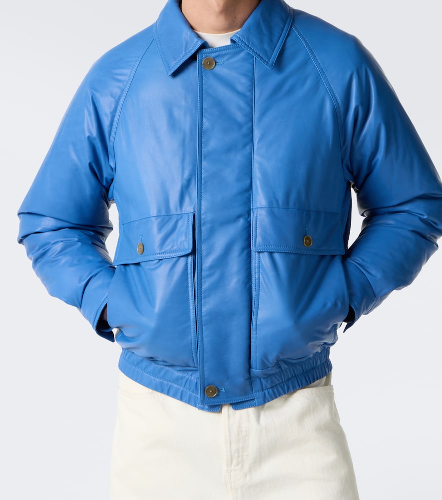 Auralee Leather Down Jacket In Blue