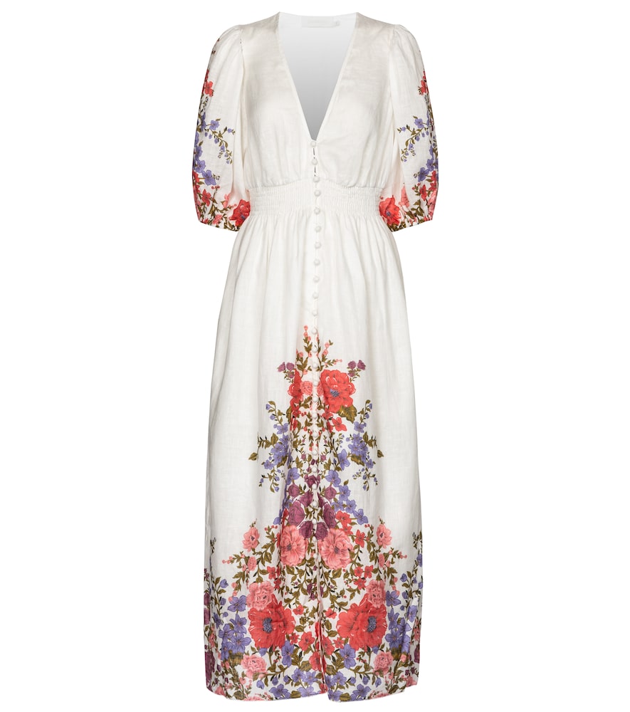 Poppy floral linen midi dress by 