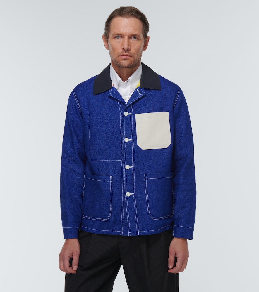 Shop Junya Watanabe X Roy Lichtenstein Linen And Cotton Jacket In Blue X Off White