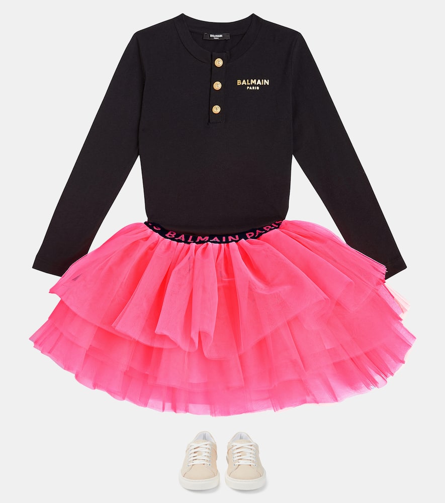 Balmain Fuchsia Skirt For Girl With Logo In Purple