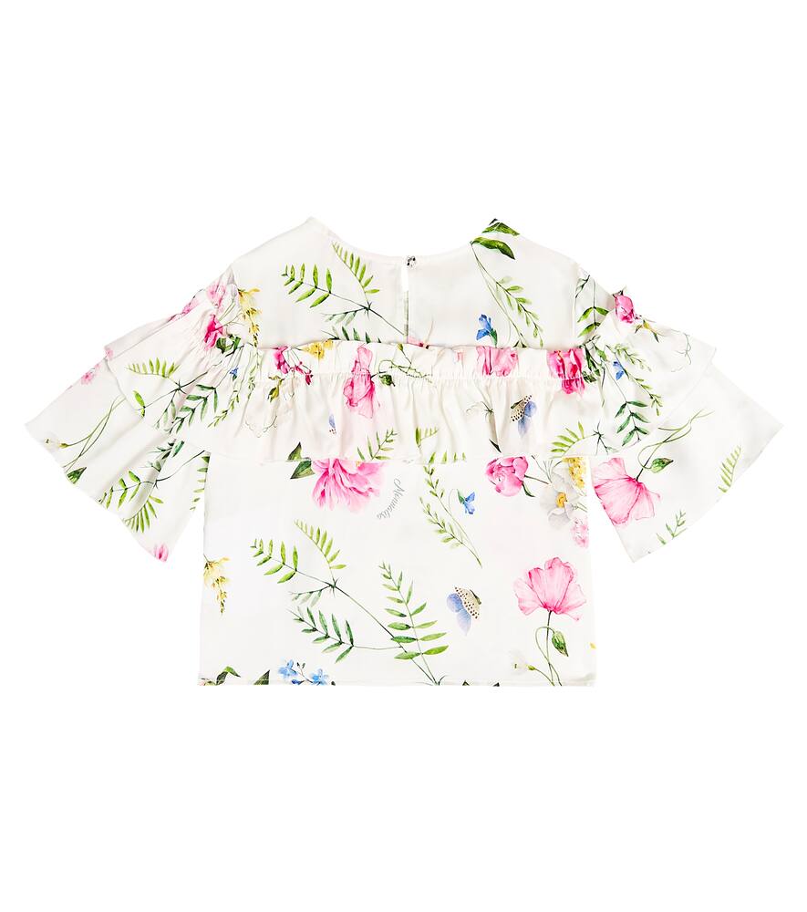 Shop Monnalisa Ruffle Floral Top In Multicoloured