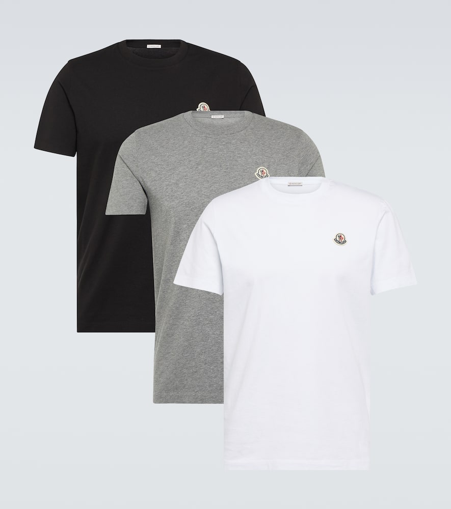 Moncler Set Of 3 Logo Cotton Jersey T-shirts In Multicoloured