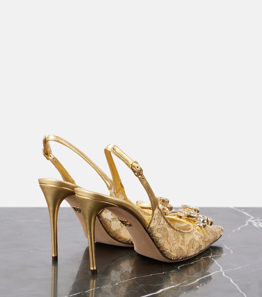 Dolce & Gabbana Embellished Lace Slingback Pumps In Oro