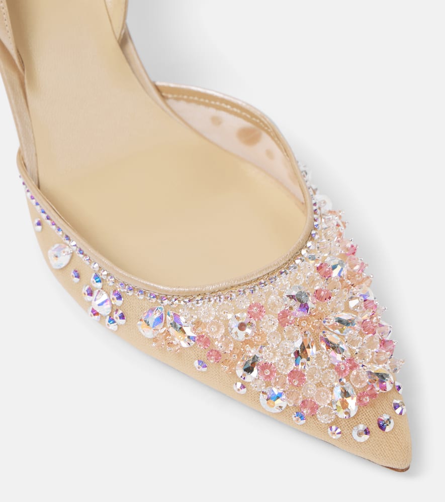 René Caovilla Crystal Lace Slingback Pumps In Beige/pink Stones