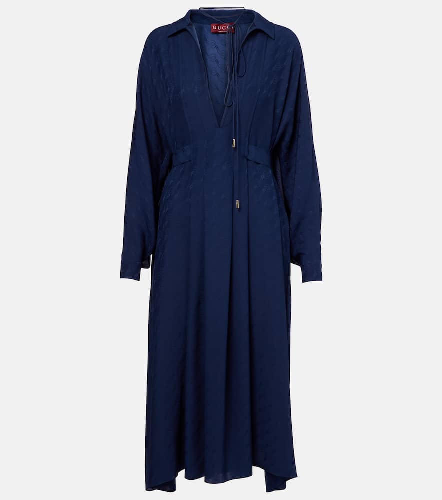 Gucci Horsebit Silk Midi Dress In Blue