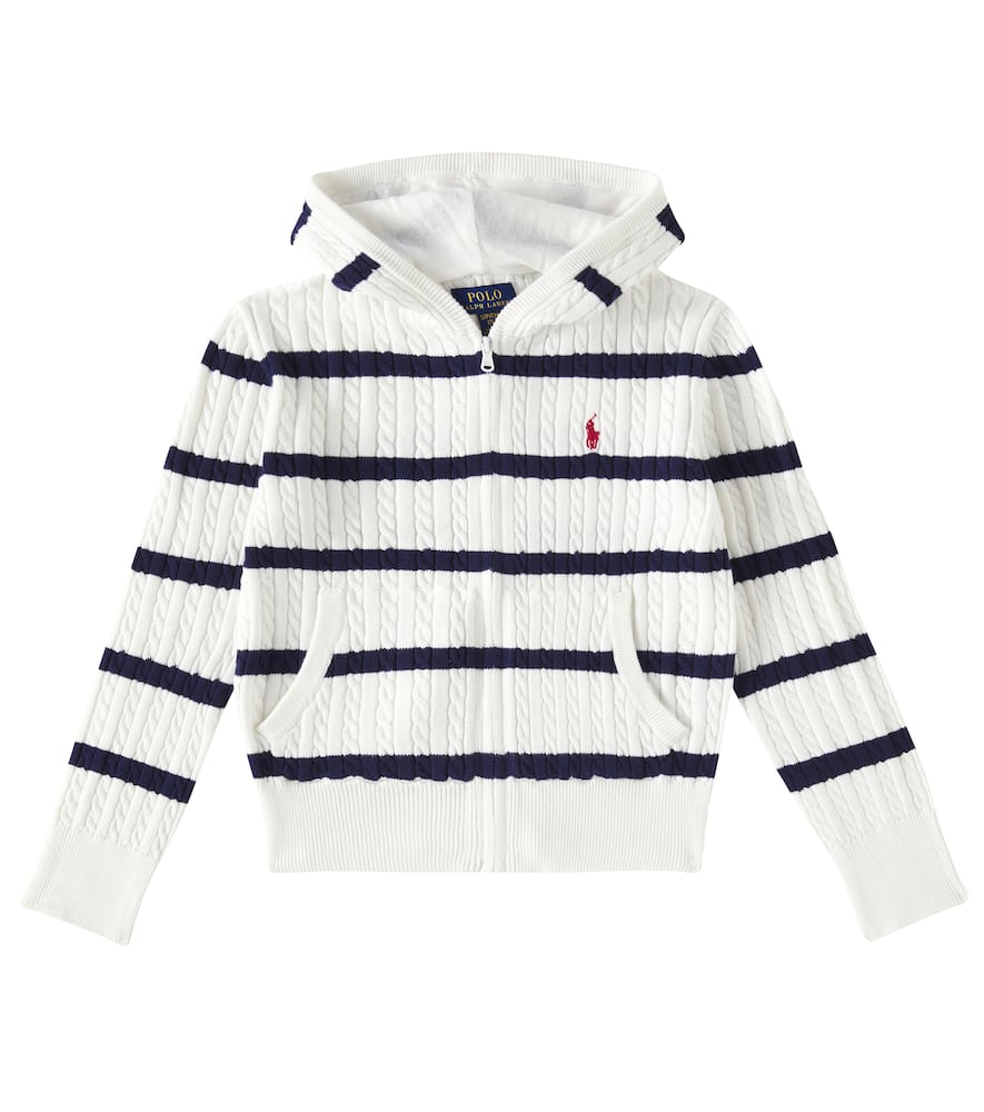Polo Ralph Lauren Striped Cotton Zip-up Hoodie In White