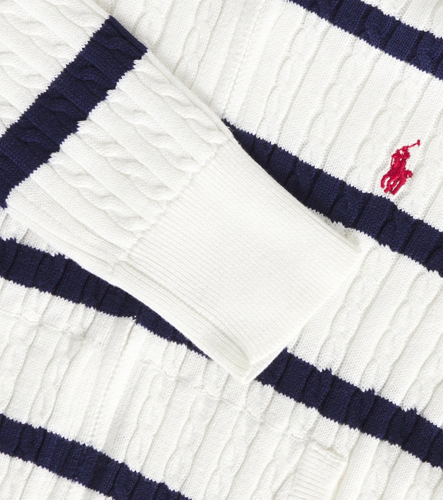 Polo Ralph Lauren Striped Cotton Zip-up Hoodie In White