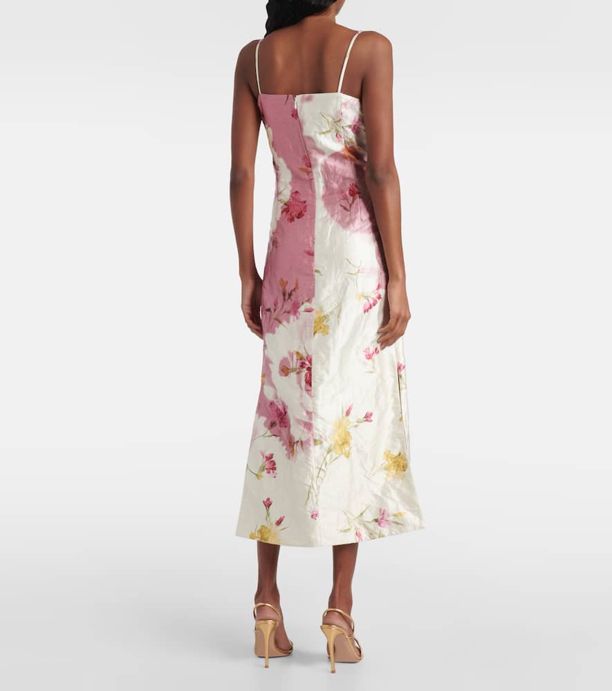 Shop Erdem Floral Gathered Midi Dress In Pink