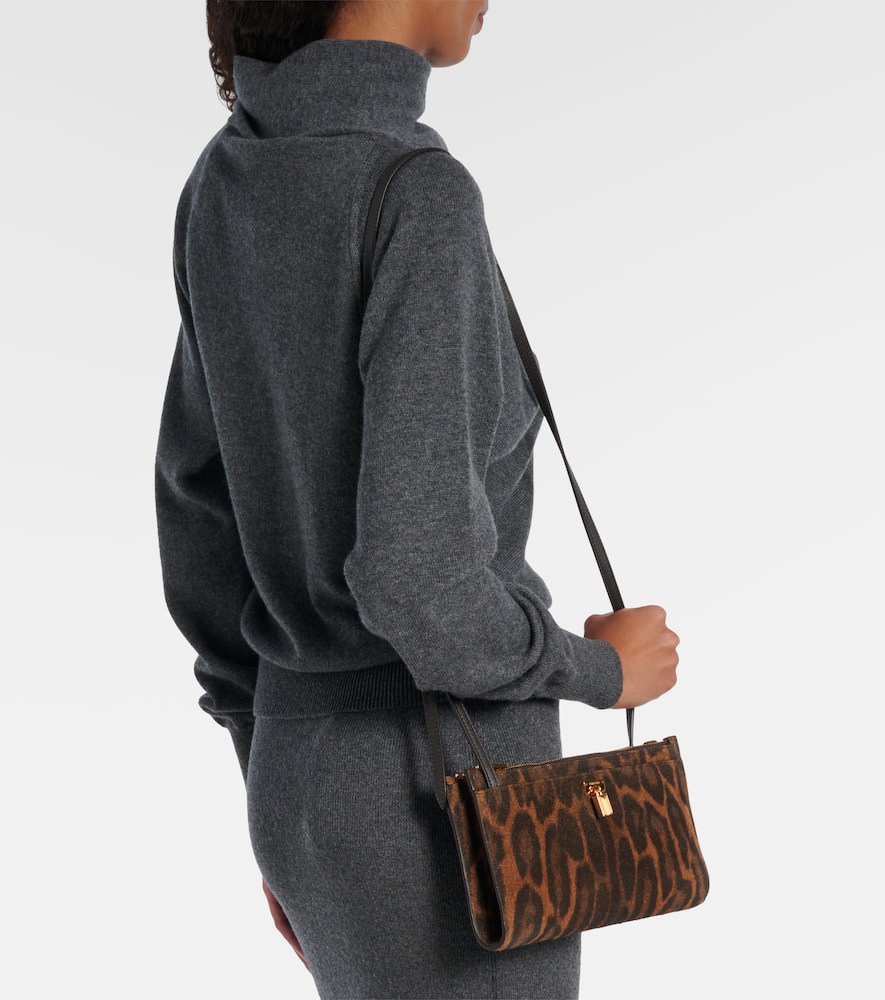 Tom Ford Padlock Leopard-print Suede Crossbody Bag In Brown