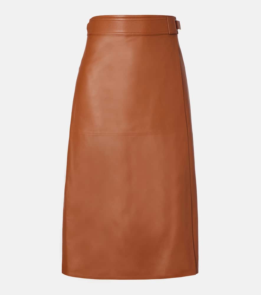 Ralph Lauren Jacqueline Leather Midi Skirt In Brown