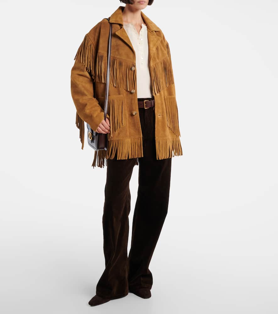 Polo Ralph Lauren Fringed Suede Coat In Brown