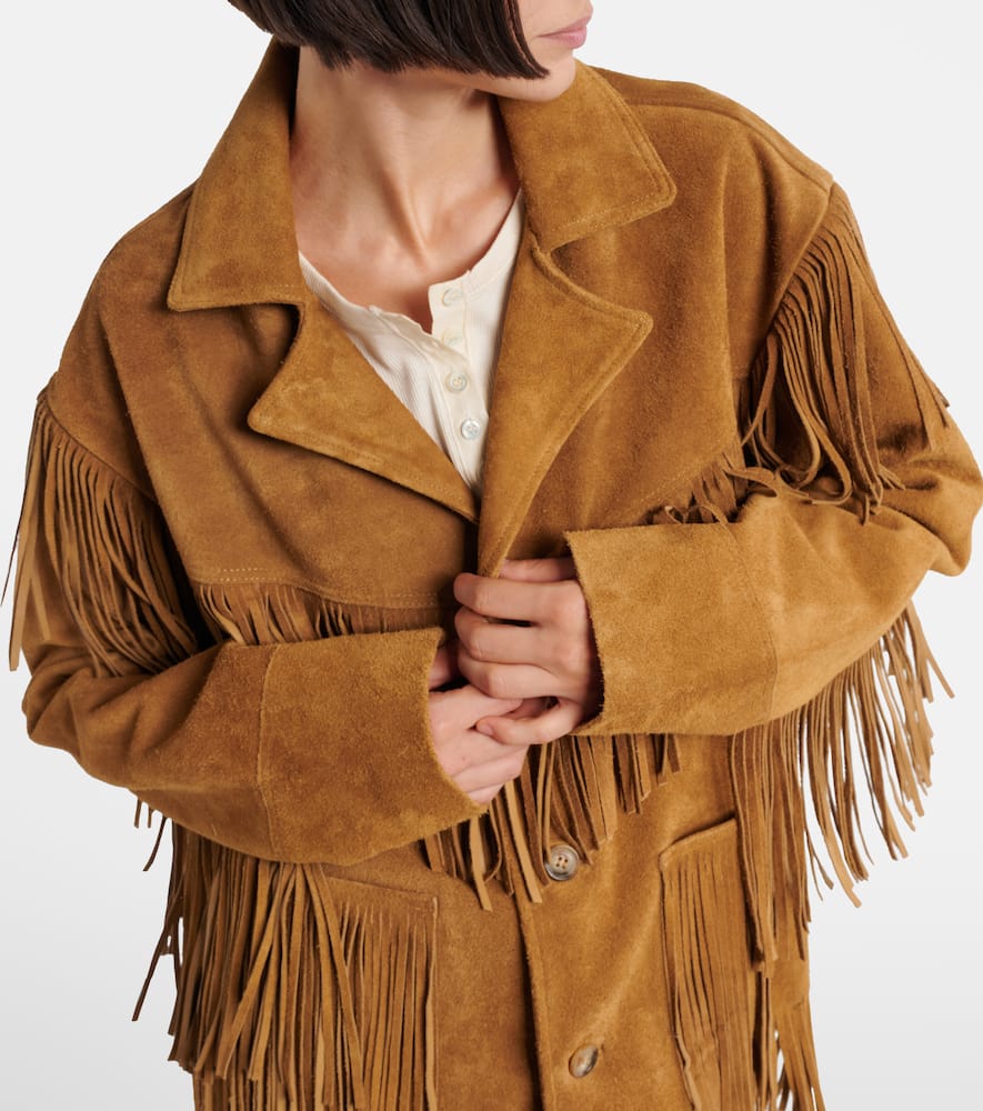 Polo Ralph Lauren Fringed Suede Coat In Brown
