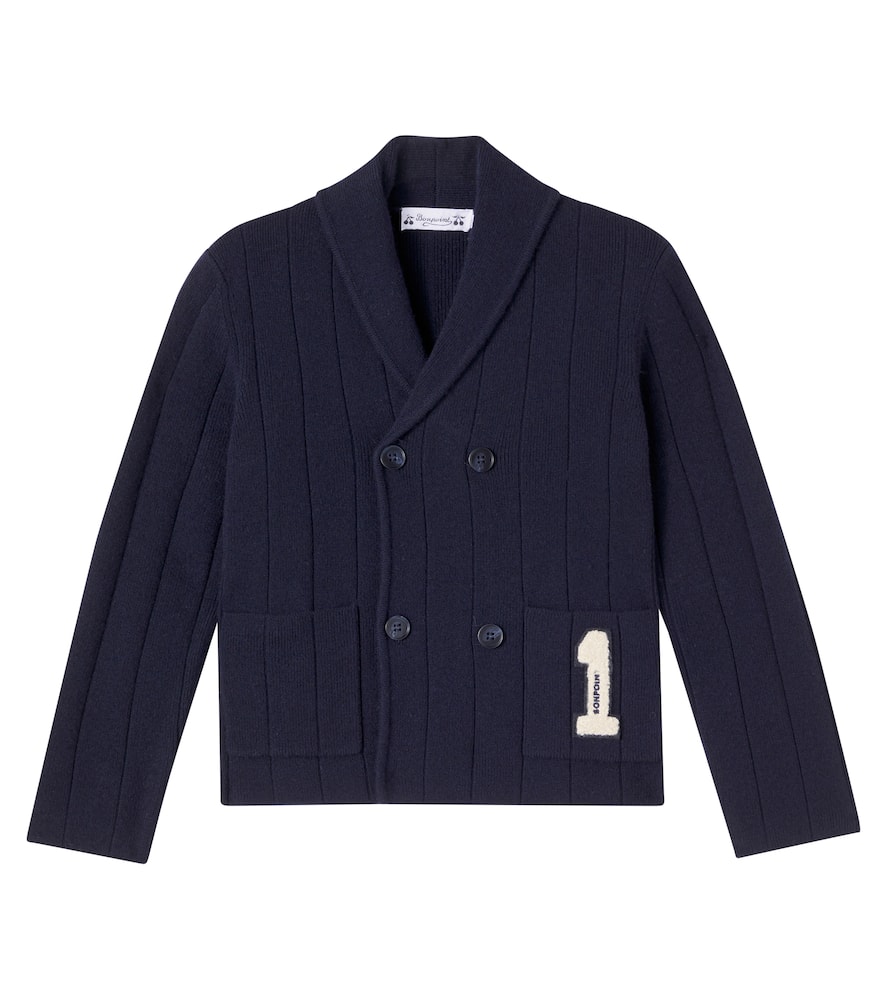 Bonpoint Kids' Joseph Patch-appliqué Wool Cardigan In Blue