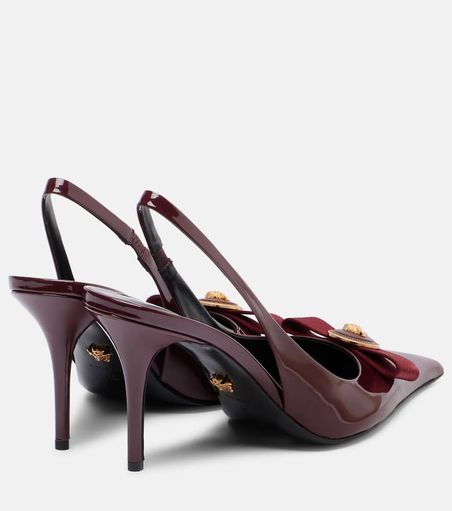 Versace Gianni Ribbon 85 Patent Leather Slingback Pumps In Red
