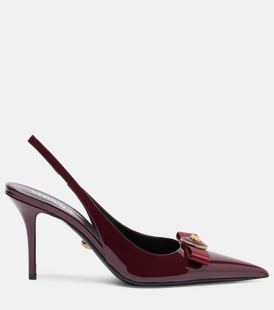 Versace Gianni Ribbon 85 Patent Leather Slingback Pumps In Red