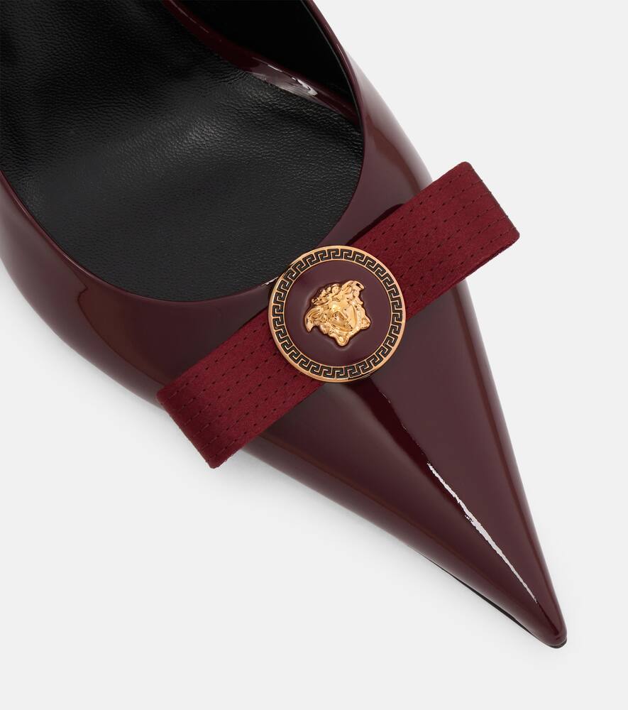 Versace Gianni Ribbon 85 Patent Leather Slingback Pumps In Red