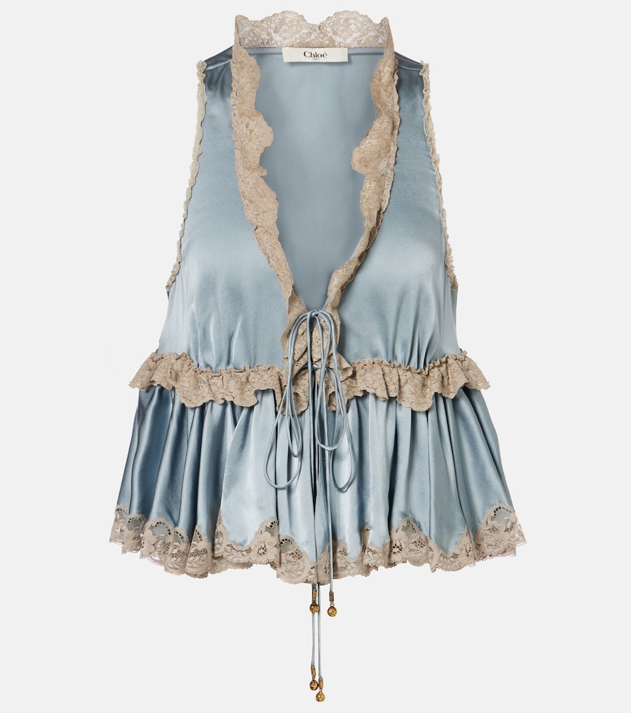 Chloe Chloé Lace-trimmed silk satin top