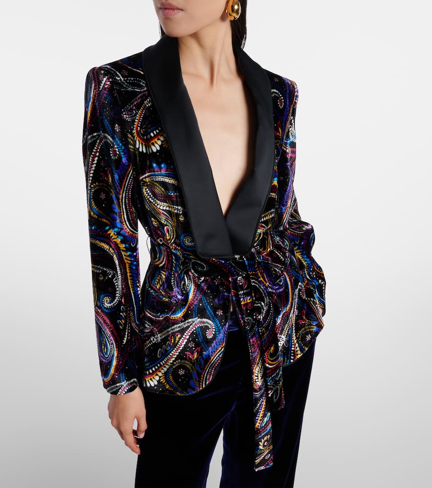 Etro Belted Velvet Jacquard Blazer In Black