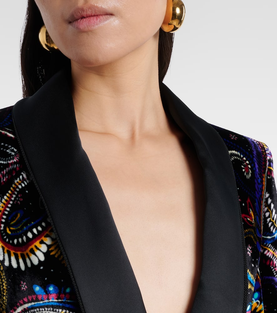 Etro Belted Velvet Jacquard Blazer In Black