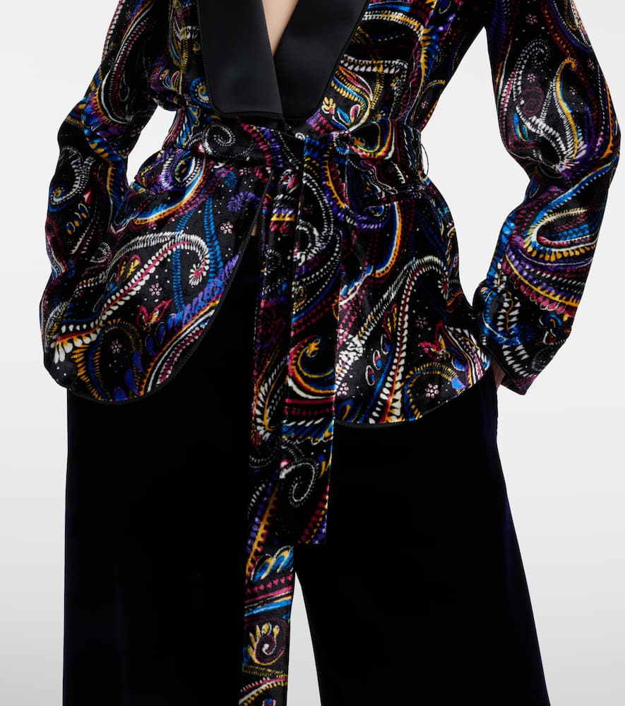 Etro Belted Velvet Jacquard Blazer In Black