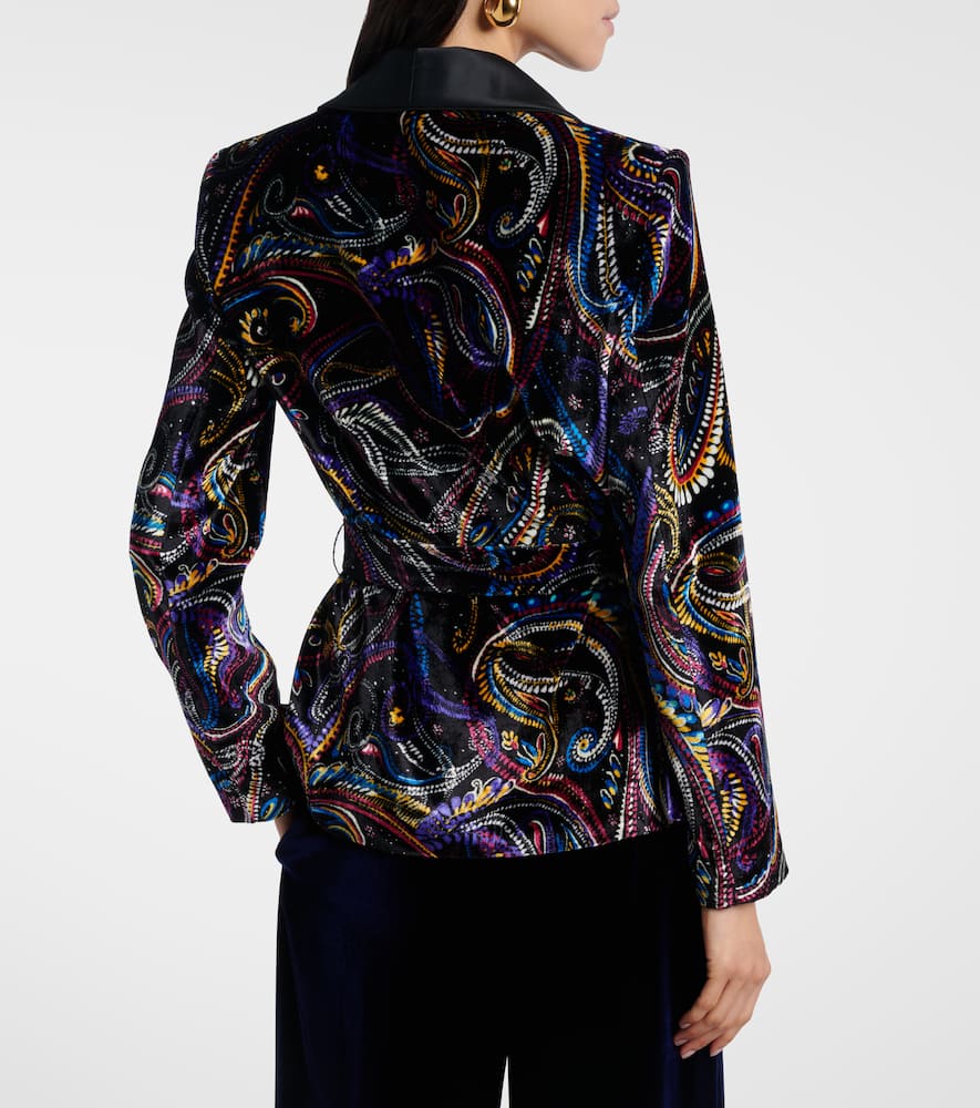 Etro Belted Velvet Jacquard Blazer In Black