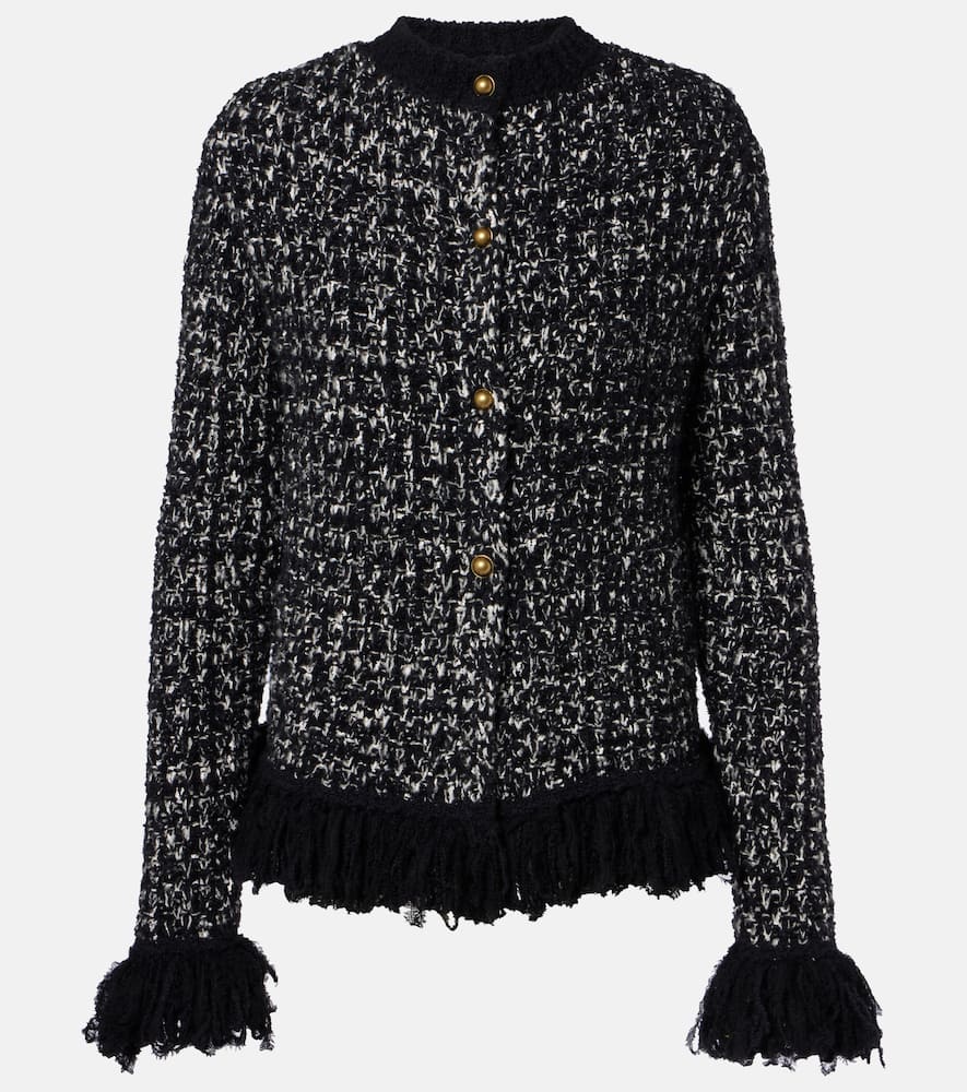 Moncler Fringed Wool-blend Cardigan In Black