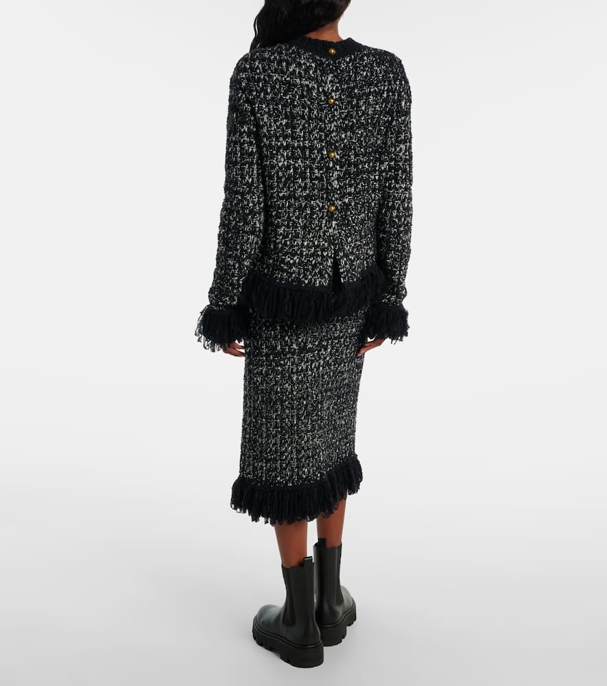 Moncler Fringed Wool-blend Cardigan In Black