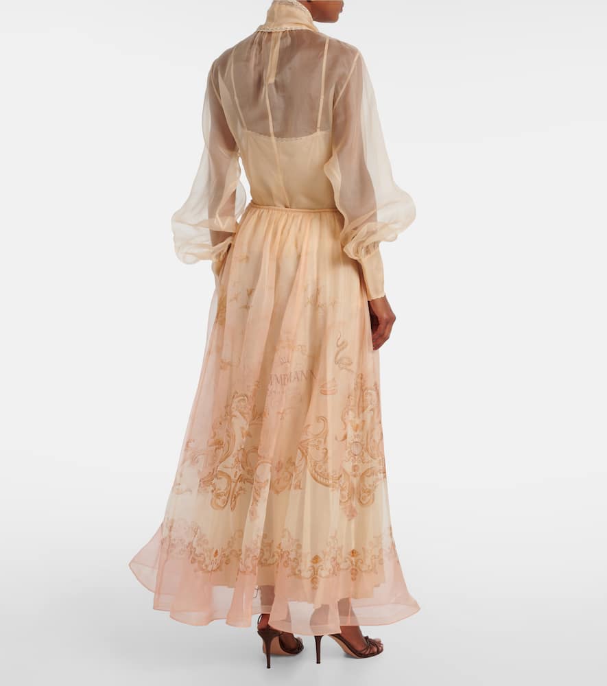 Zimmermann Hypnotic Printed Silk-organza Midi Skirt In Orange