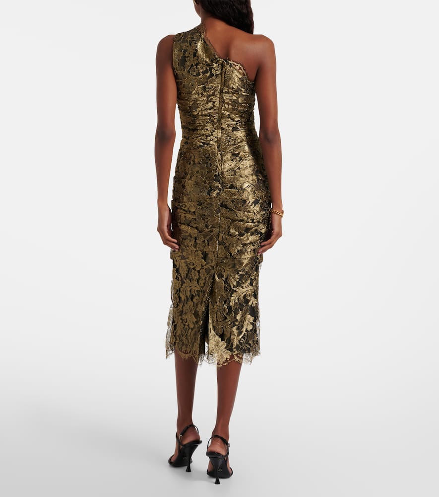 Dolce & Gabbana Floral One-shoulder Lace Midi Dress In Gold