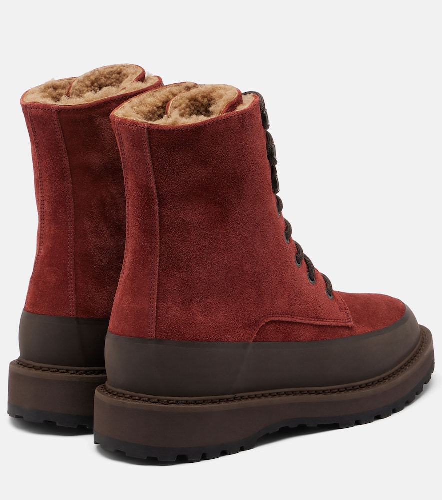 Le Monde Beryl Le Monde Béryl Dolomite Shearling-lined Suede Combat Boots In Red