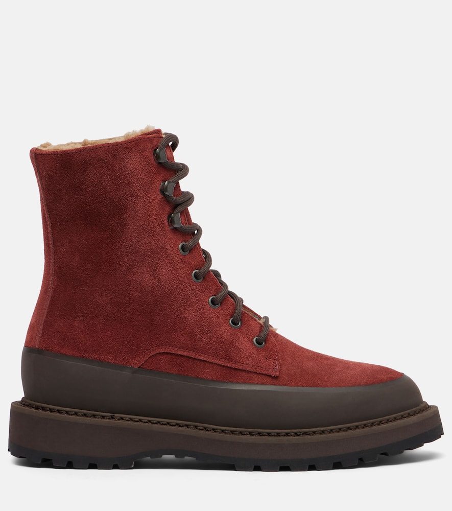 Le Monde Beryl Le Monde Béryl Dolomite Shearling-lined Suede Combat Boots In Red