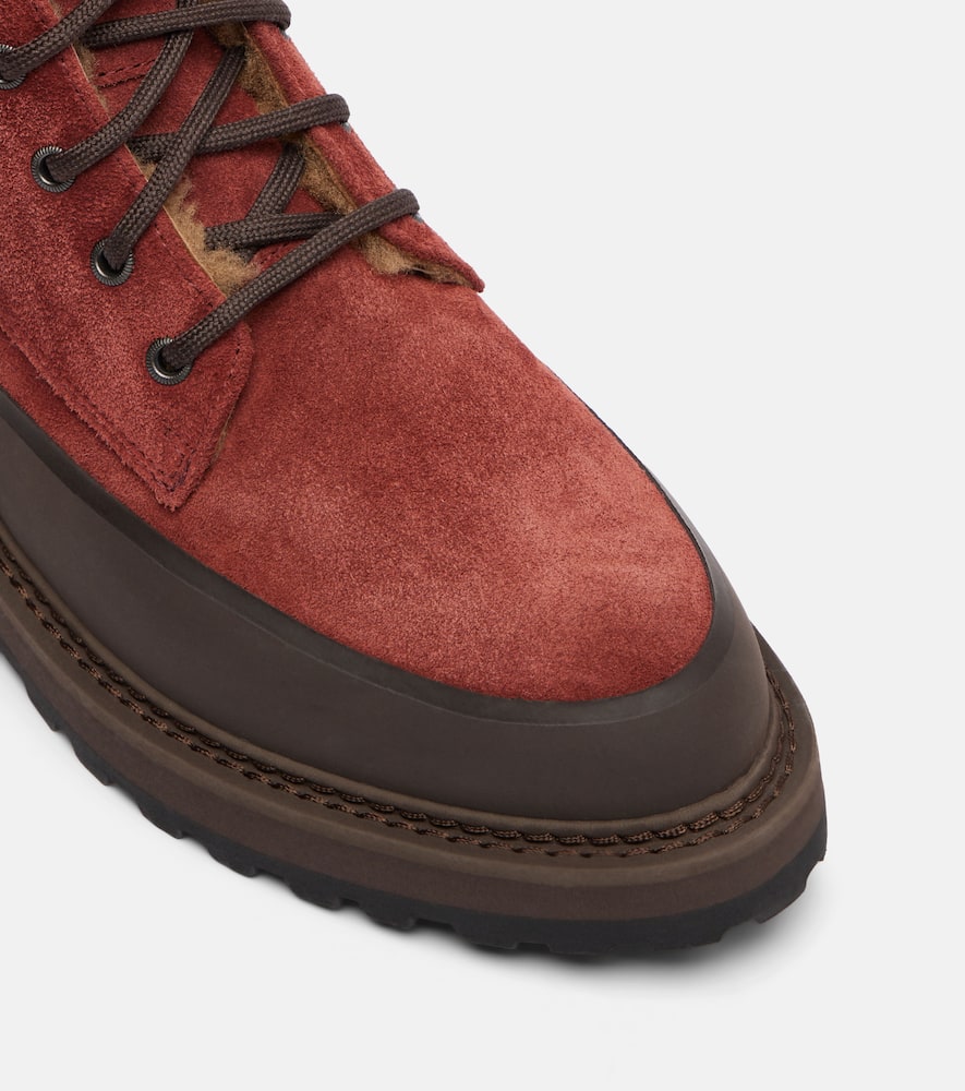 Le Monde Beryl Le Monde Béryl Dolomite Shearling-lined Suede Combat Boots In Red