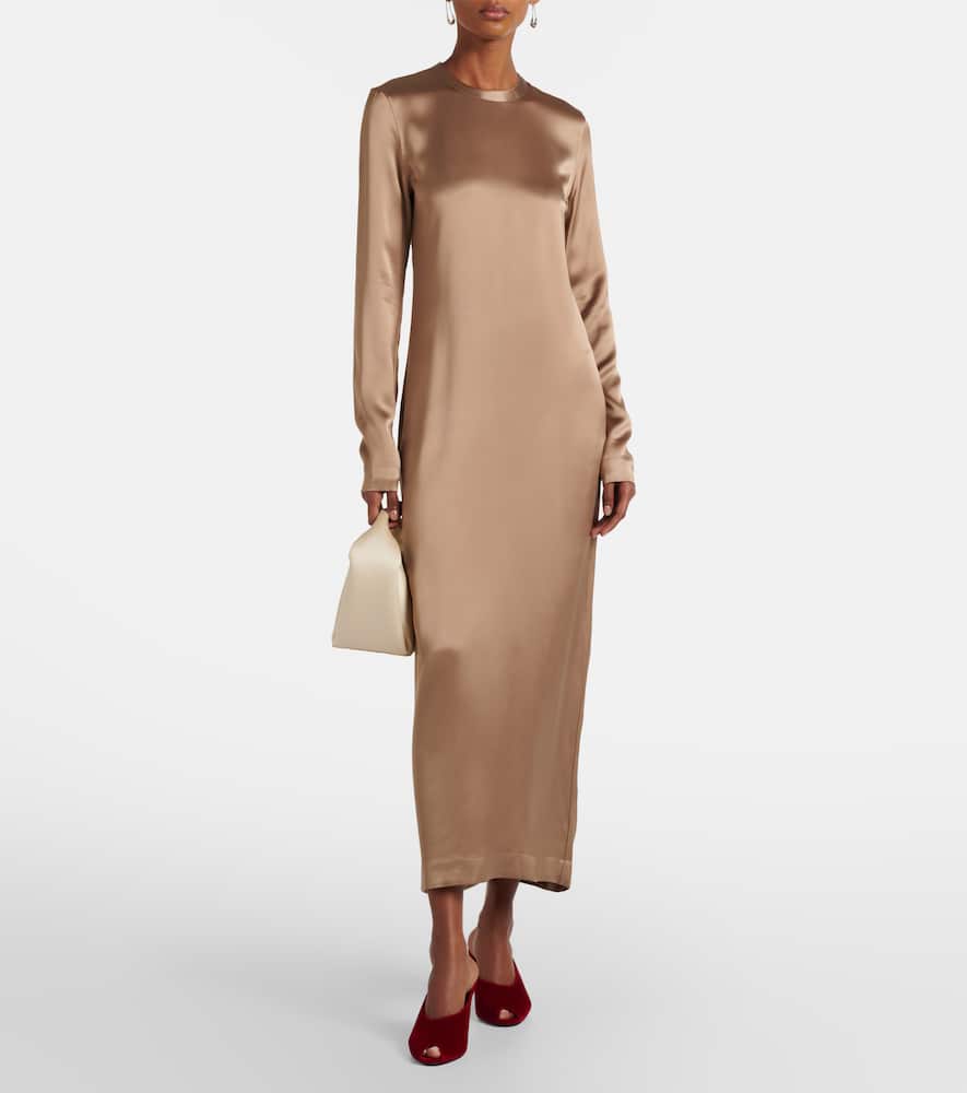 Totême Satin Maxi Dress In Gray