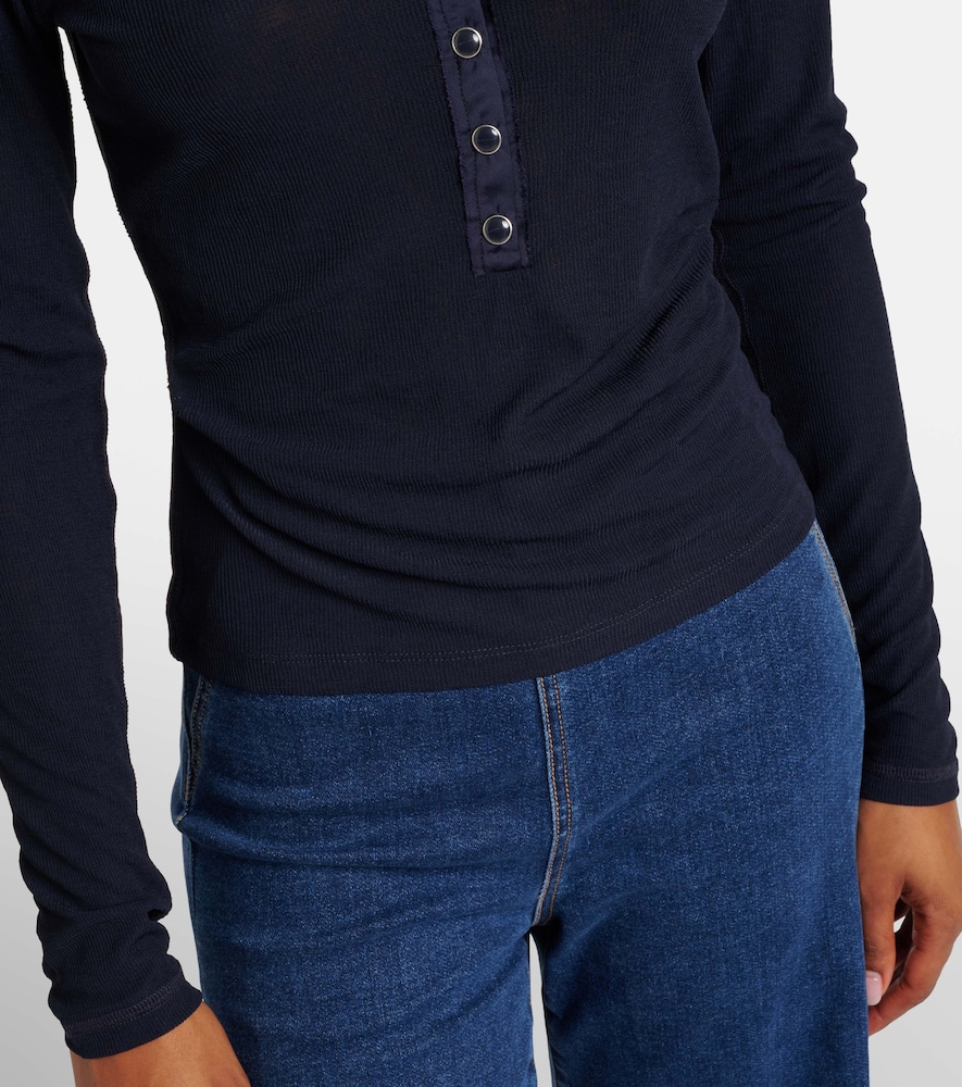  Veronica Beard Veronica Beard Drexler Ribbed-knit Henley Shirt 