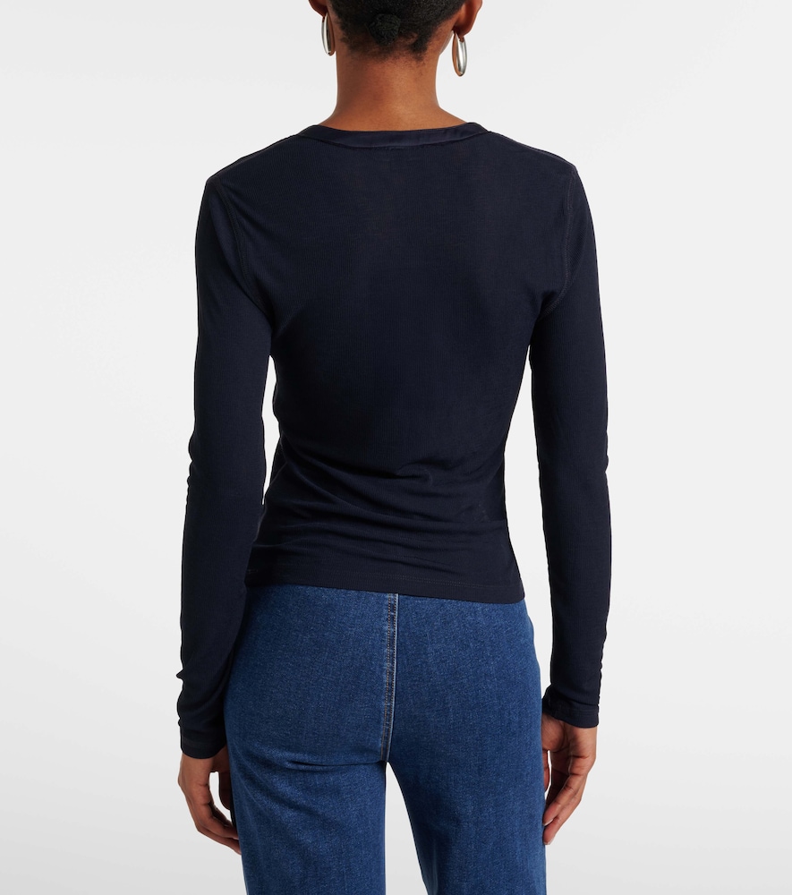 Veronica Beard Veronica Beard Drexler Ribbed-knit Henley Shirt 