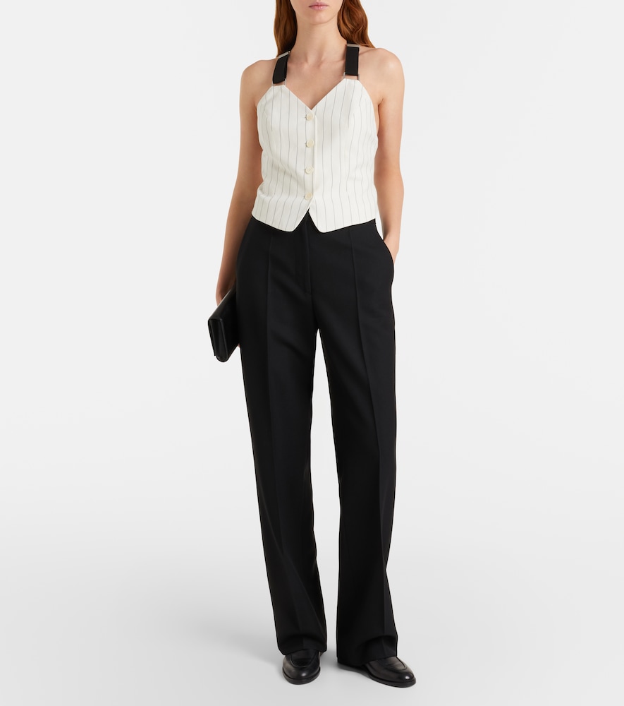 Collection Donnella Pinstriped Cotton, Linen And Wool Bustier Top