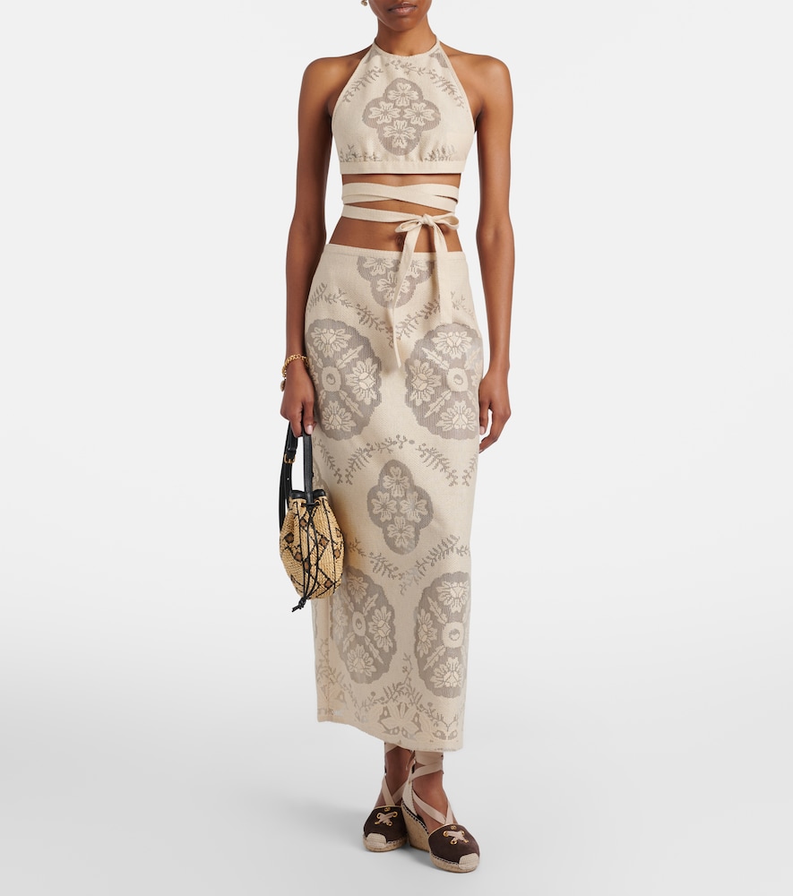 Valentino Floral cotton-blend midi skirt