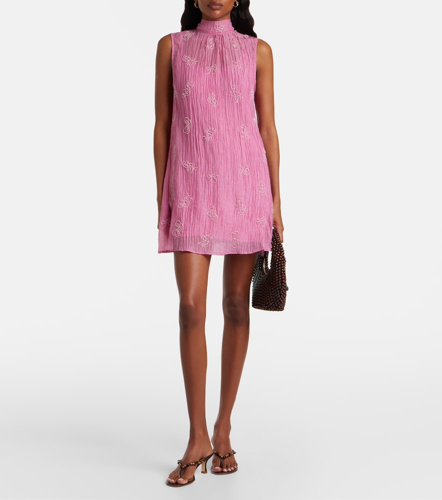 Staud Albee beaded tie-neck organza minidress