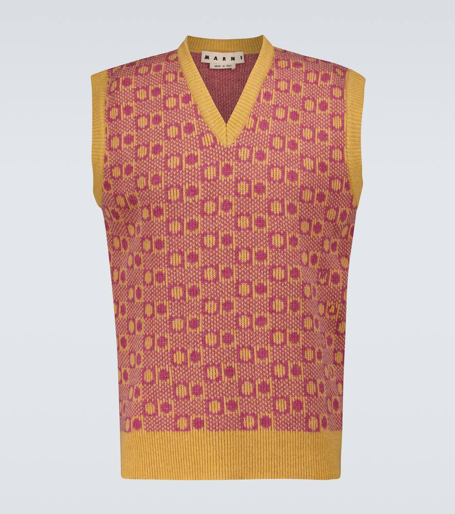 Marni V-neck Geometric-jacquard Wool Sleeveless Sweater In Multicoloured