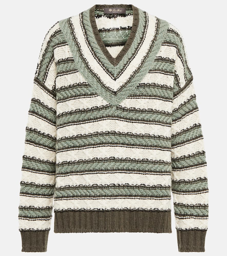 Shop Loro Piana Striped Cashmere Sweater In Fancy Hoar Sage Melange