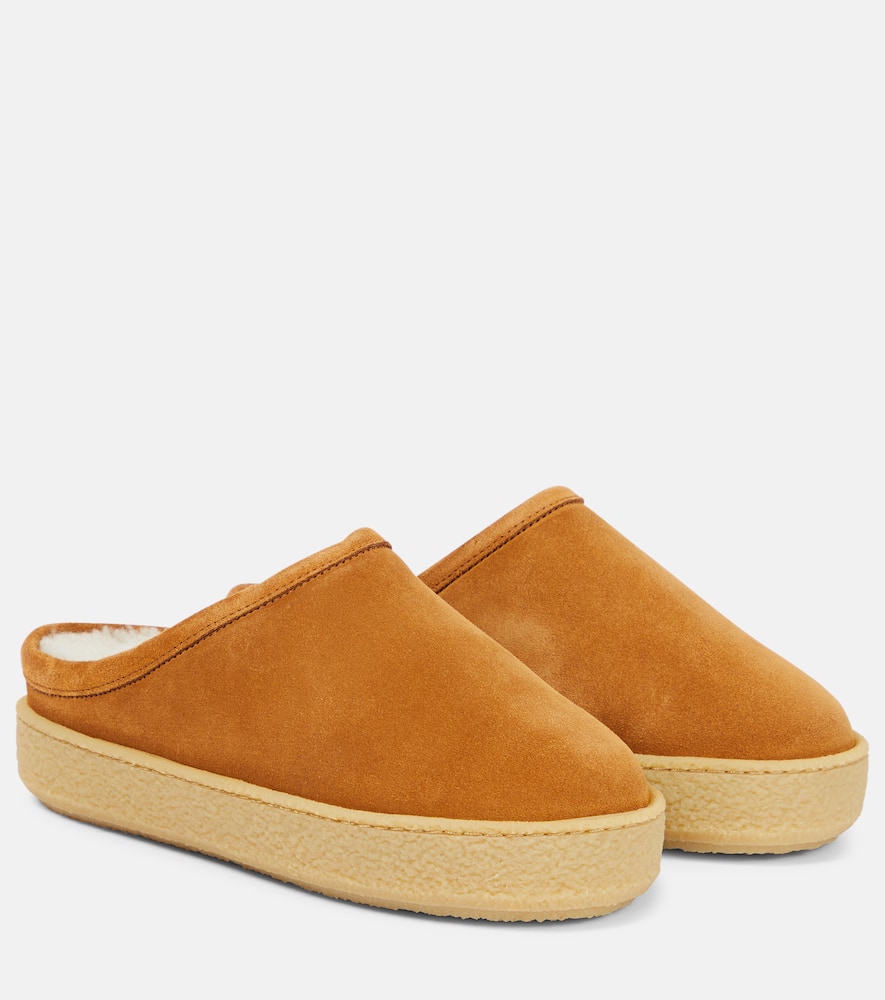 Shop Isabel Marant Fozee Shearling-lined Suede Slippers In Brown